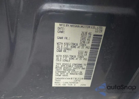 2019 Nissan Frontier Sv z USA, uszkodzony, nr VIN 1N6AD0EV5KN878359